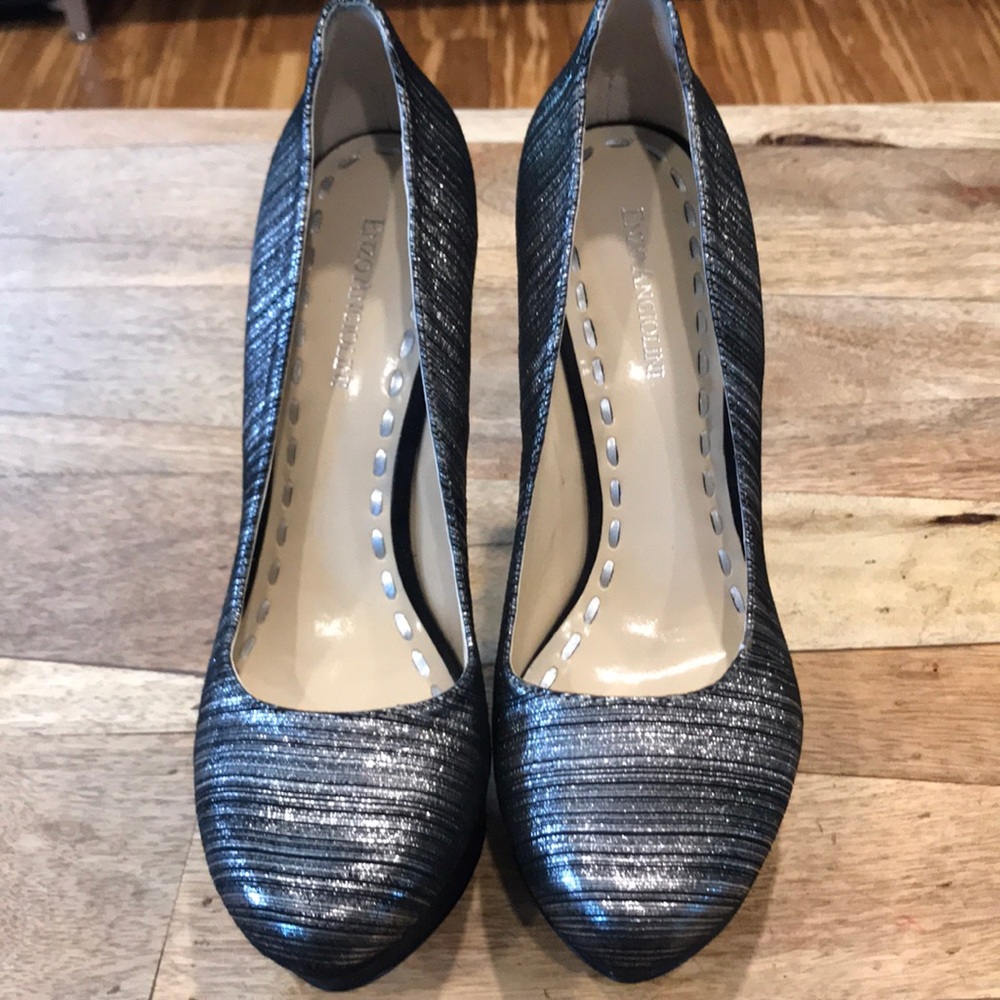Enzo Angiolini black and silver heels